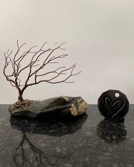 Windswept Celtic Tree Sculpture - Gunmetal on Slate - Small
