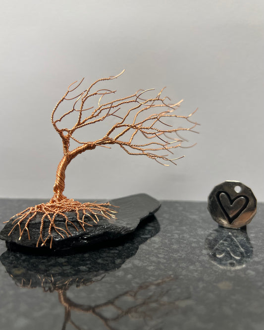 Windswept Celtic Tree Sculpture - Copper on Slate - Small Plus