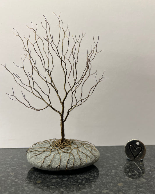 Upright Celtic Tree Sculpture - Gunmetal on Pebble - Medium