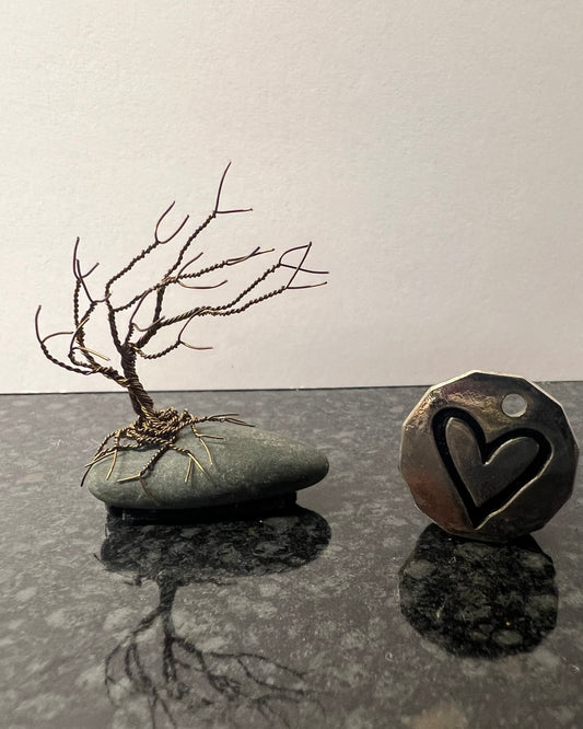Windswept Celtic Tree Sculpture - Gunmetal on Pebble - Mini