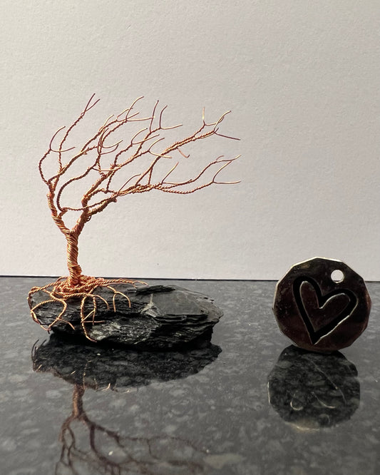 Windswept Celtic Tree Sculpture - Copper on Slate - Small