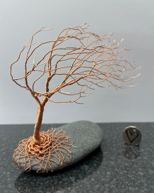 Windswept Celtic Tree Sculpture - Copper on Pebble - Medium Plus