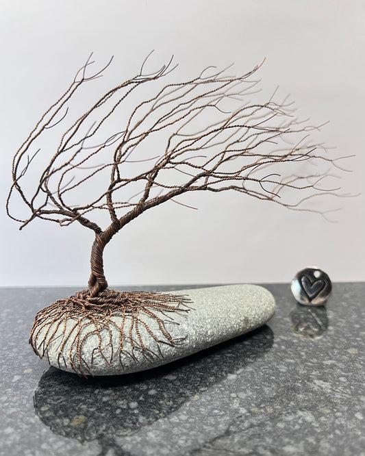 Windswept Celtic Tree Sculpture - Antique Copper on Pebble - Medium Plus