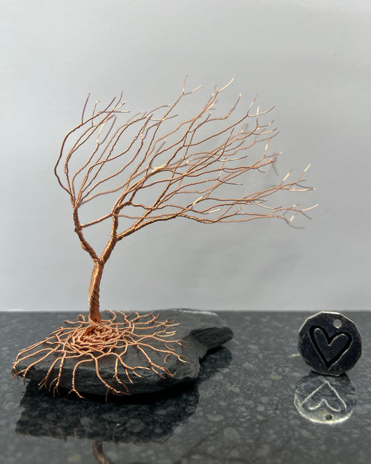 Windswept Celtic Tree Sculpture - Copper on Slate - Medium