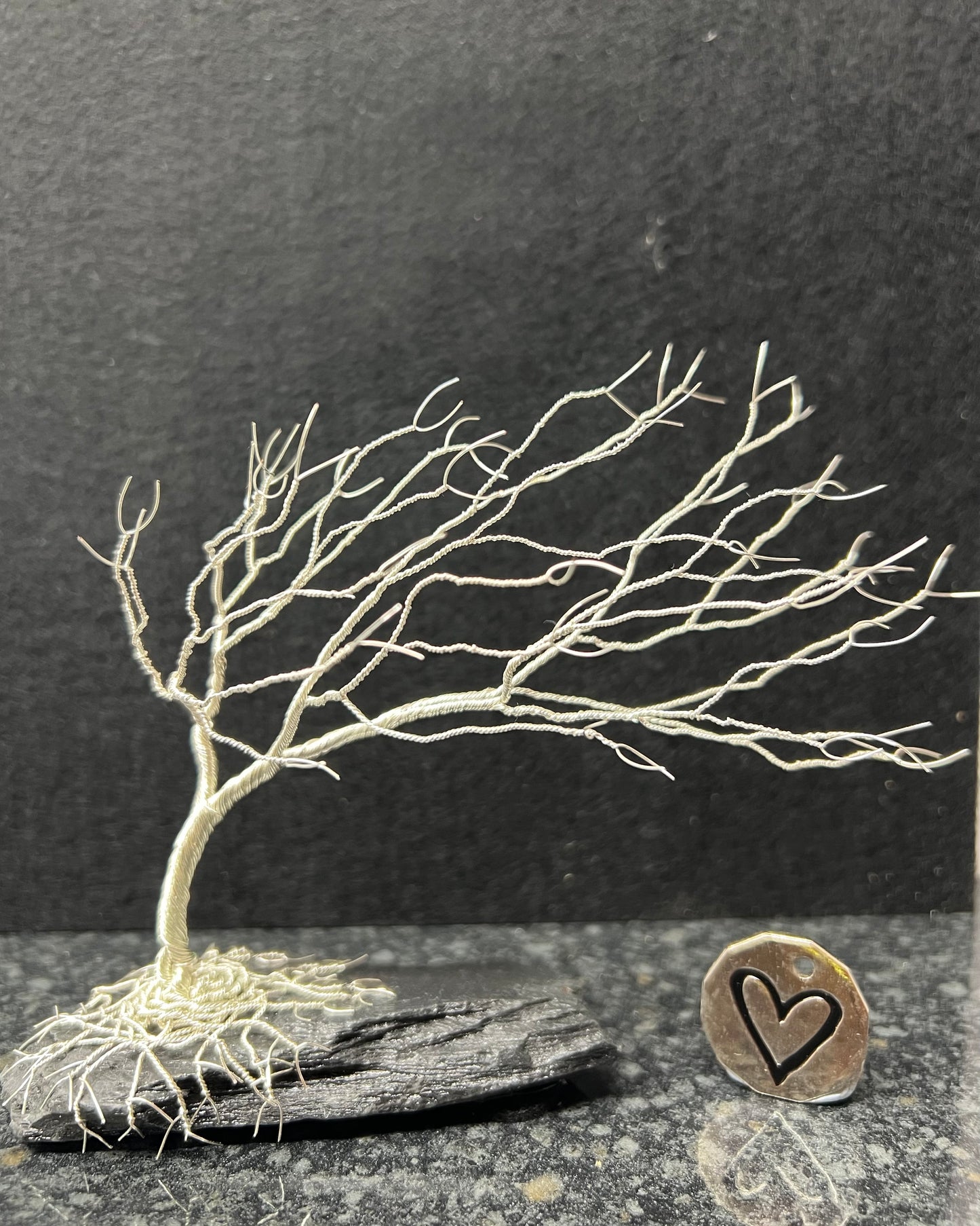 Windswept Celtic Tree Sculpture - Silver (plated) on Slate- Medium