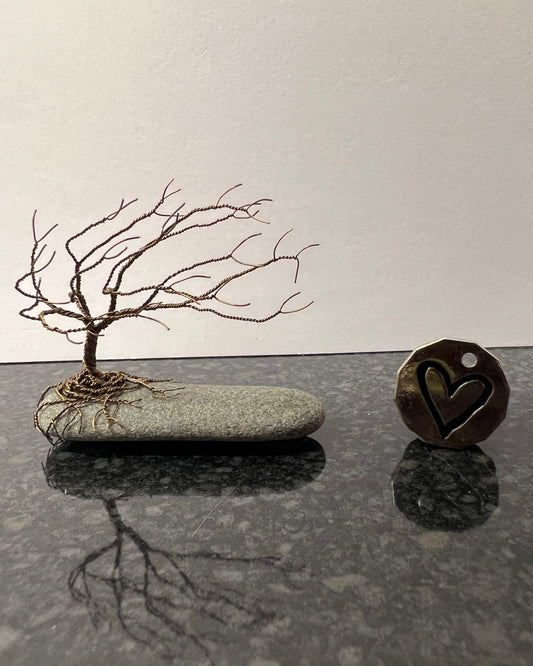 Windswept Celtic Tree Sculpture - Gunmetal on Pebble - Small