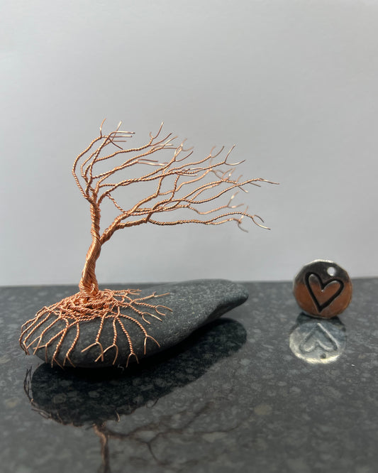 Windswept Celtic Tree Sculpture - Copper on Pebble - Small Plus