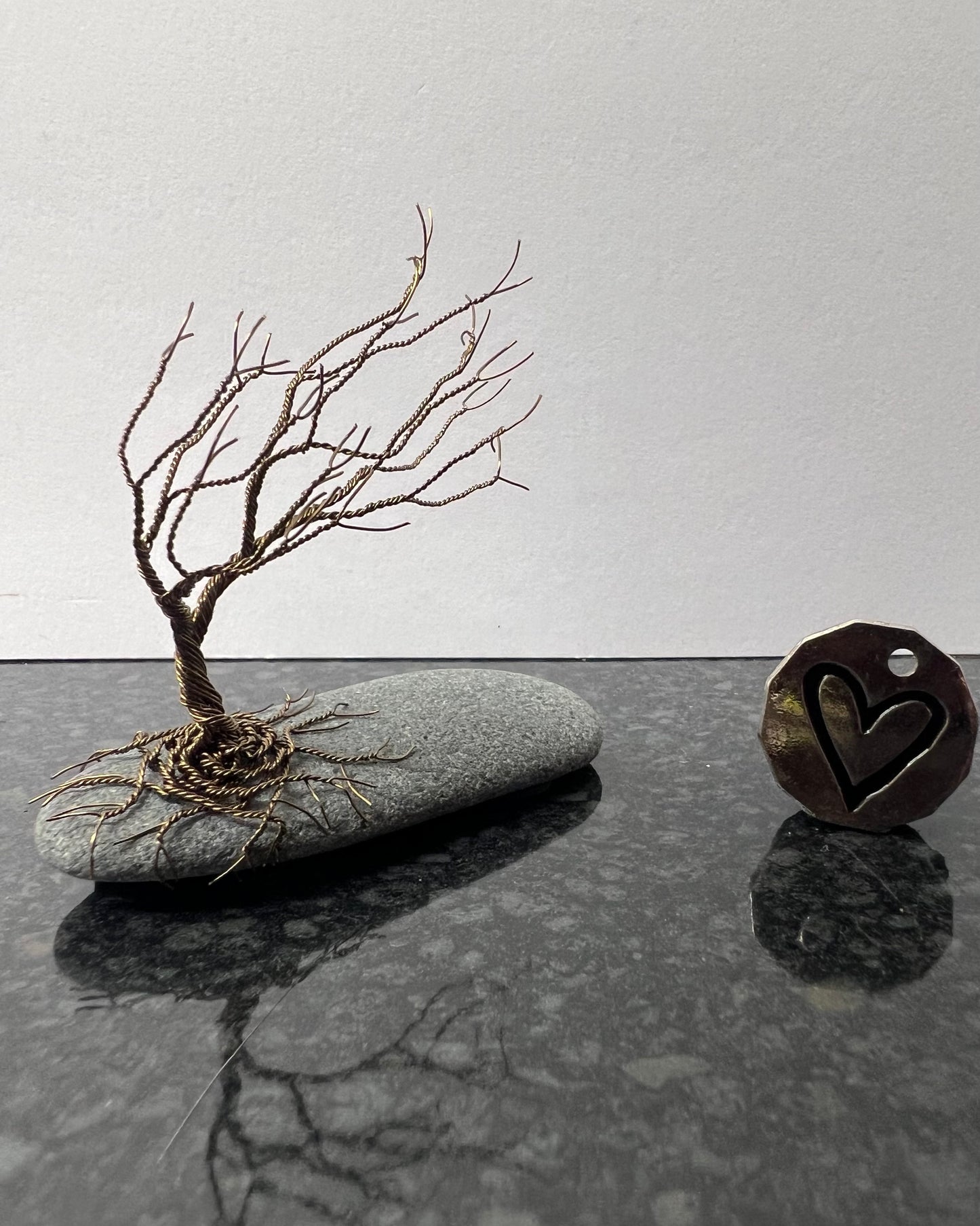 Windswept Celtic Tree Sculpture - Gunmetal on Pebble - Small