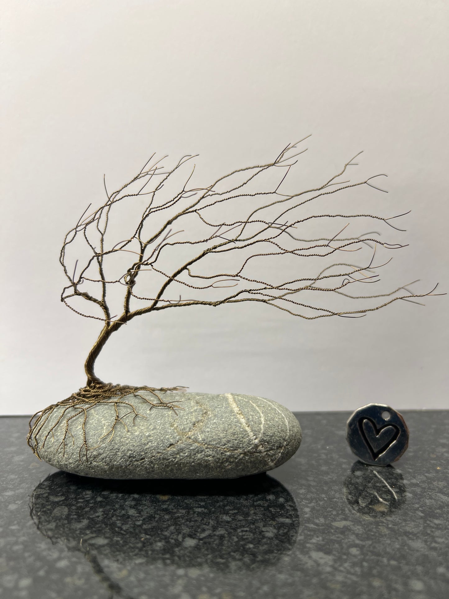 Windswept Celtic Tree Sculpture - Gunmetal on Pebble - Medium