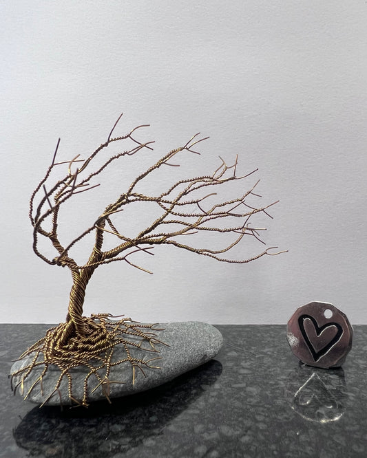 Windswept Celtic Tree Sculpture - Antique Bronze on Pebble - Small Plus