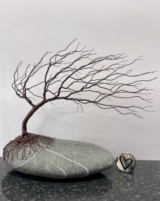 Windswept Celtic Tree Sculpture - Antique Copper on Pebble - Medium Plus