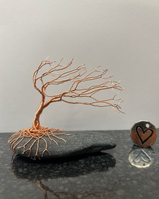 Windswept Celtic Tree Sculpture - Copper on Pebble - Small Plus