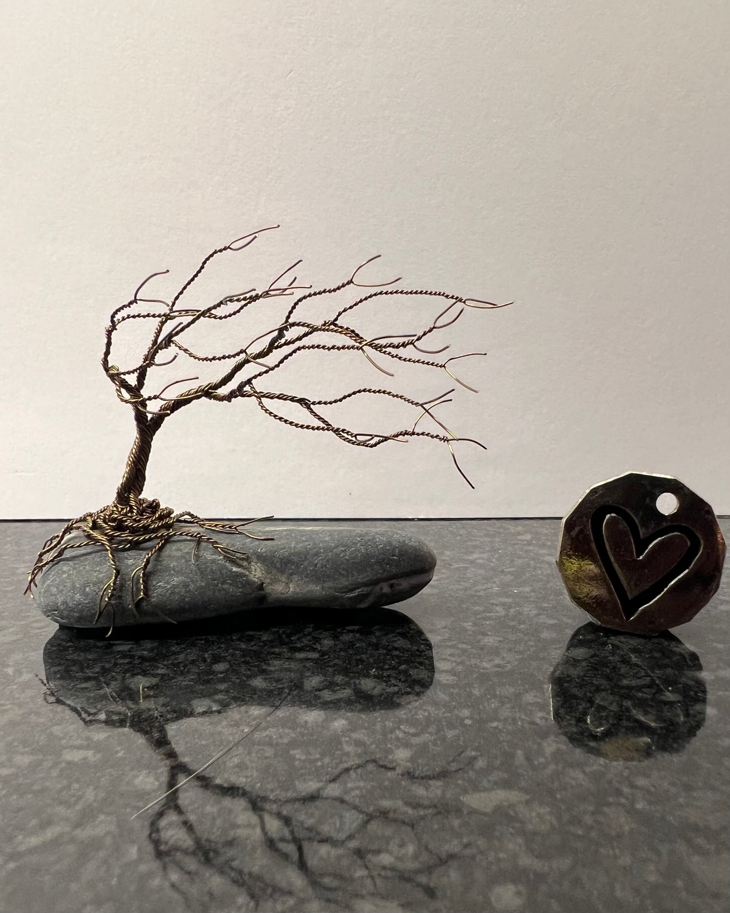 Windswept Celtic Tree Sculpture - Gunmetal on Pebble - Small