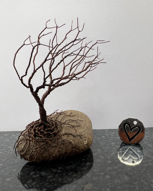 Windswept Celtic Tree Sculpture - Antique Copper on Pebble - Small Plus