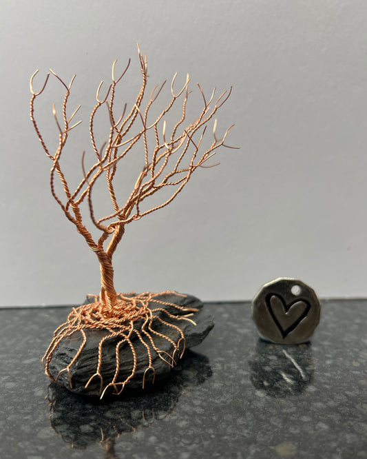 Windswept Celtic Tree Sculpture - Copper on Slate - Small Plus
