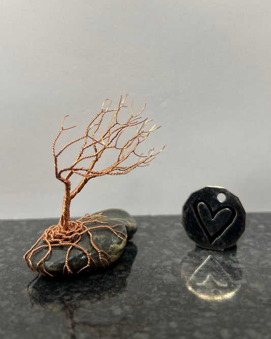 Windswept Celtic Tree Sculpture - Copper on Pebble - Small