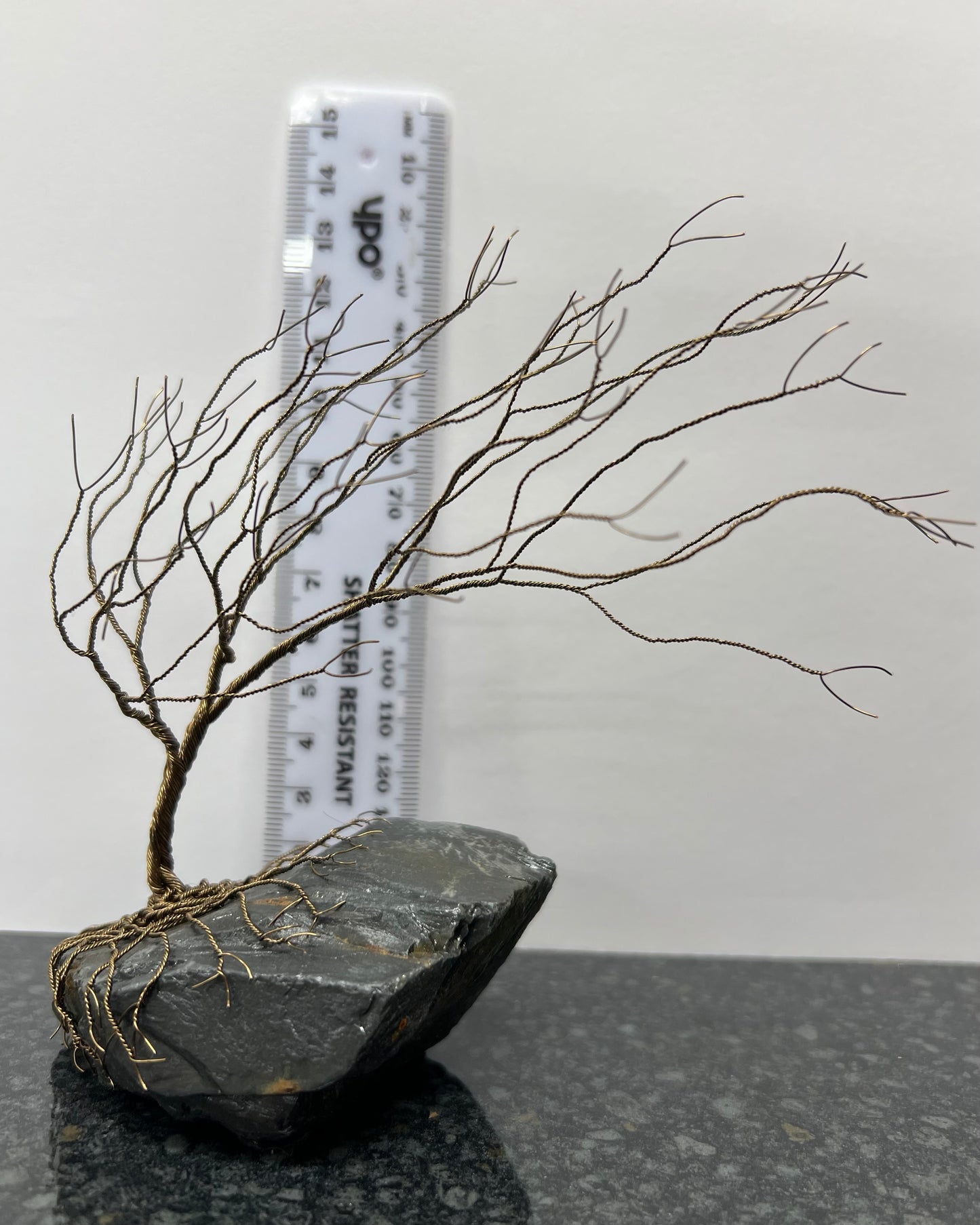 Windswept Celtic Tree Sculpture - Gunmetal on Slate - Medium