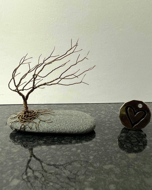 Windswept Celtic Tree Sculpture - Gunmetal on Pebble - Small