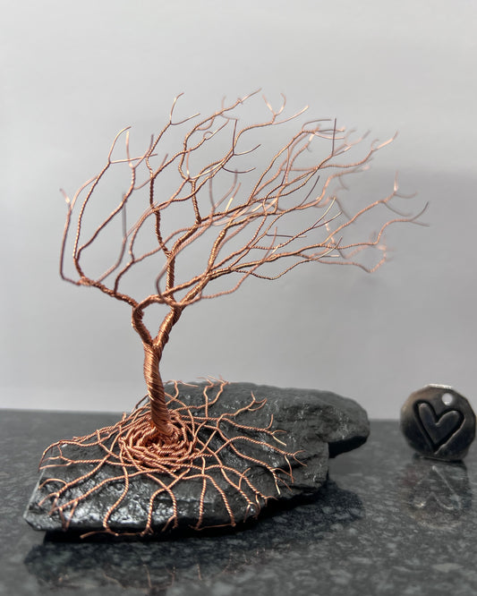 Windswept Celtic Tree Sculpture - Copper on Slate - Medium