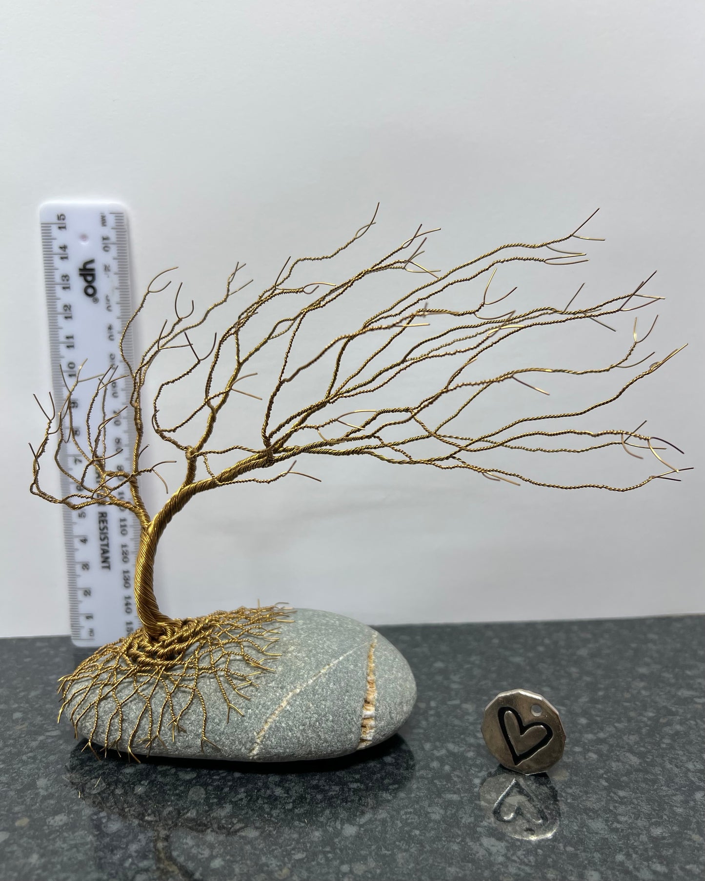 Windswept Celtic Tree Sculpture - Antique Bronze on Pebble - Medium Plus