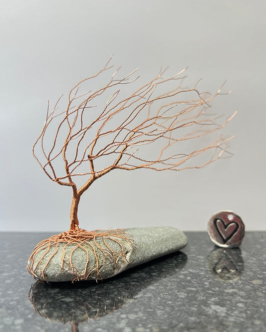 Windswept Celtic Tree Sculpture - Copper on Pebble - Medium