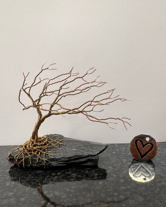 Windswept Celtic Tree Sculpture - Antique Bronze on Slate - Small Plus