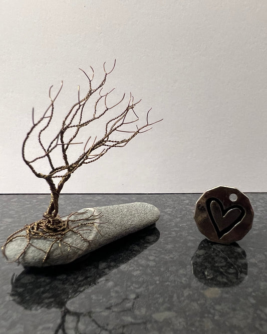 Windswept Celtic Tree Sculpture - Gunmetal on Pebble - Small