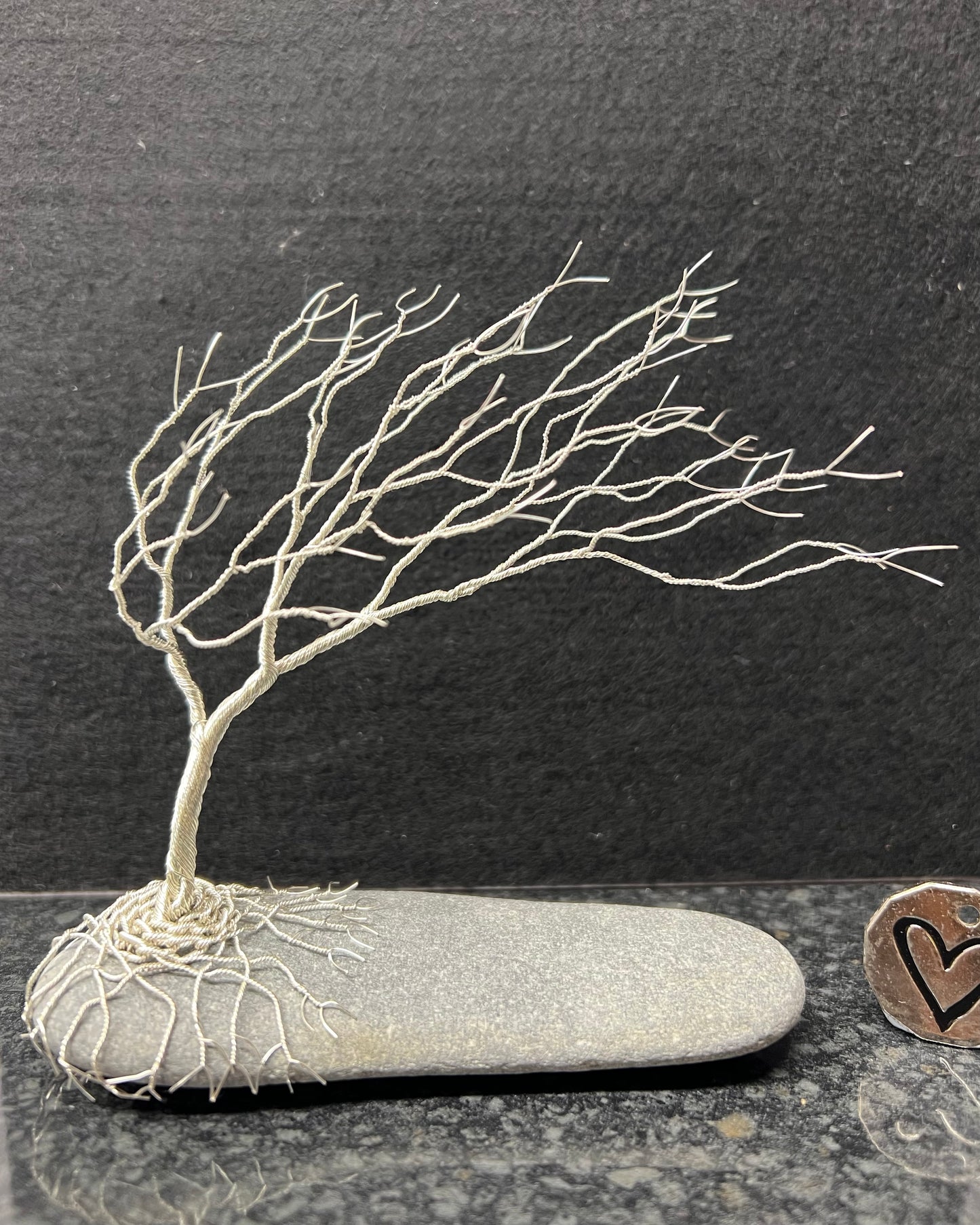 Windswept Celtic Tree Sculpture - Silver (plated) on Pebble- Medium