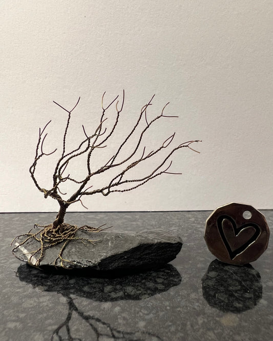 Windswept Celtic Tree Sculpture - Gunmetal on Slate - Small