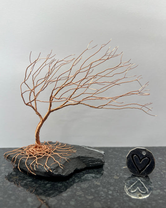 Windswept Celtic Tree Sculpture - Copper on Slate - Medium