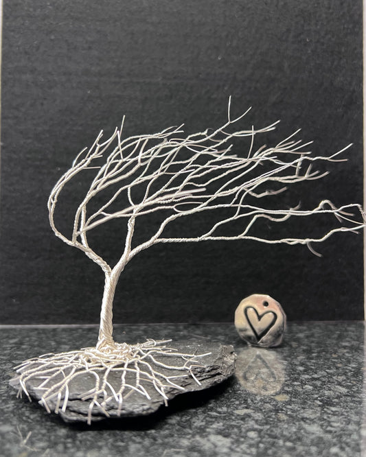 Windswept Celtic Tree Sculpture - Silver (plated) on Slate - Medium