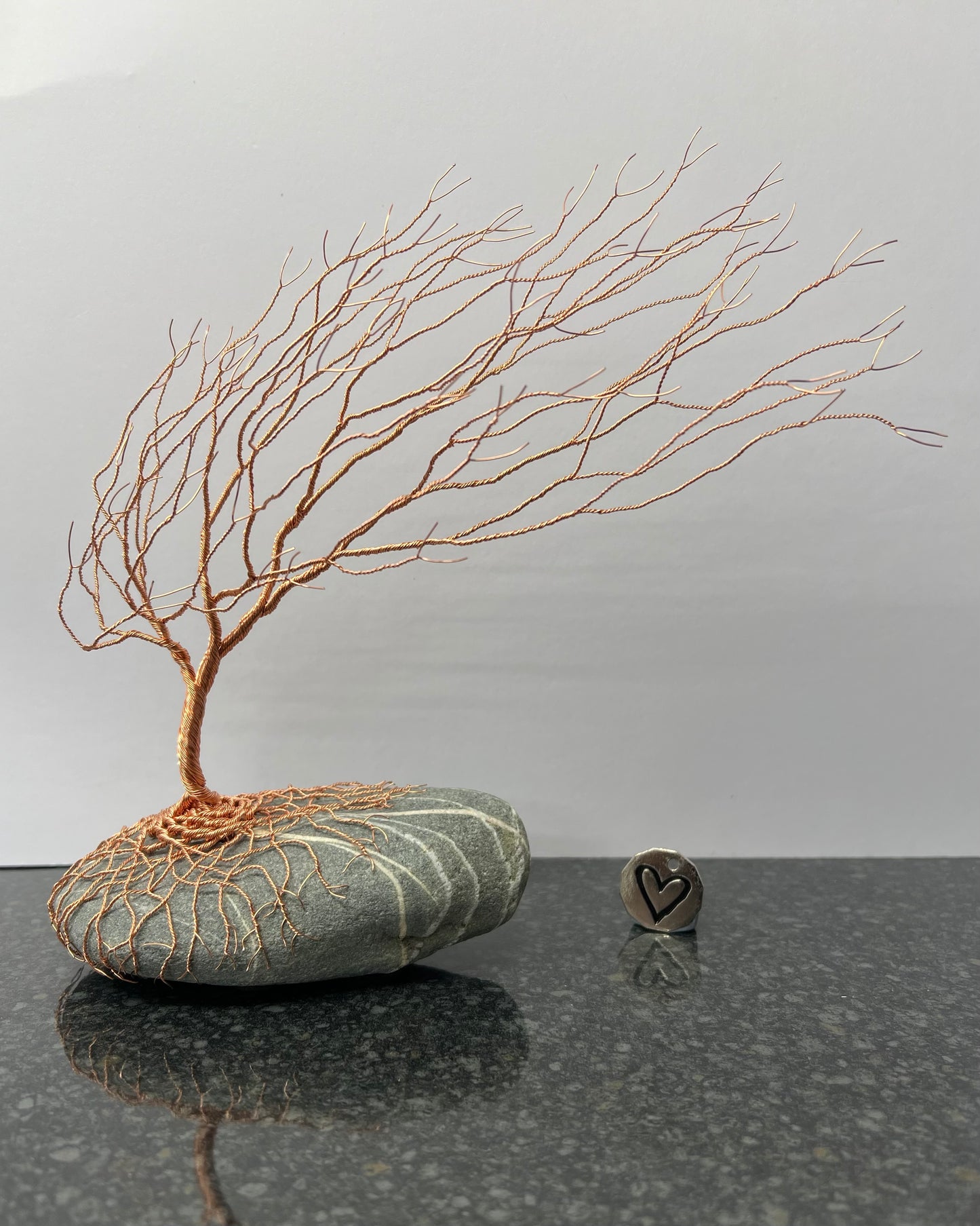Windswept Celtic Tree Sculpture - Copper on Pebble - Large