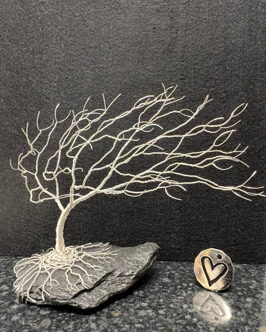 Windswept Celtic Tree Sculpture - Silver (plated) on Slate- Medium