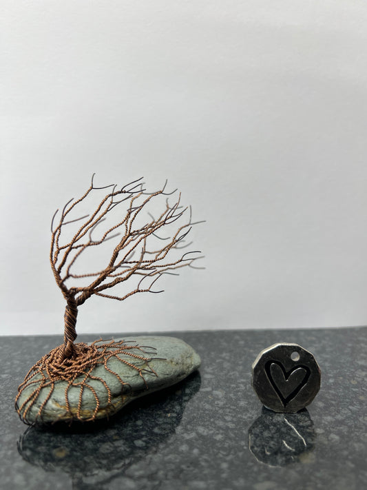Windswept Celtic Tree Sculpture - Antique Copper on Pebble - Small Plus
