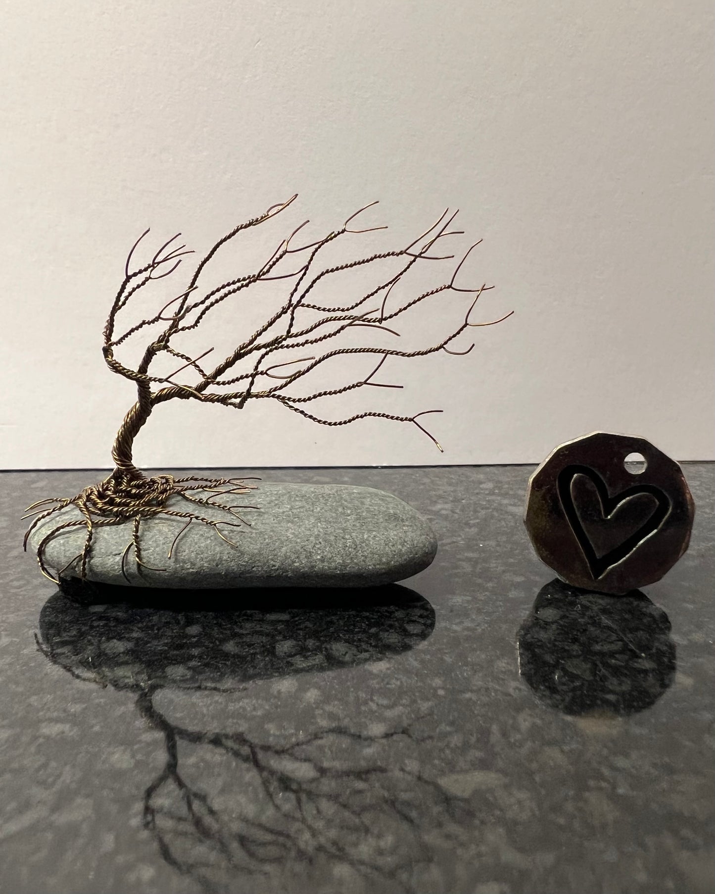 Windswept Celtic Tree Sculpture - Gunmetal on Pebble - Small