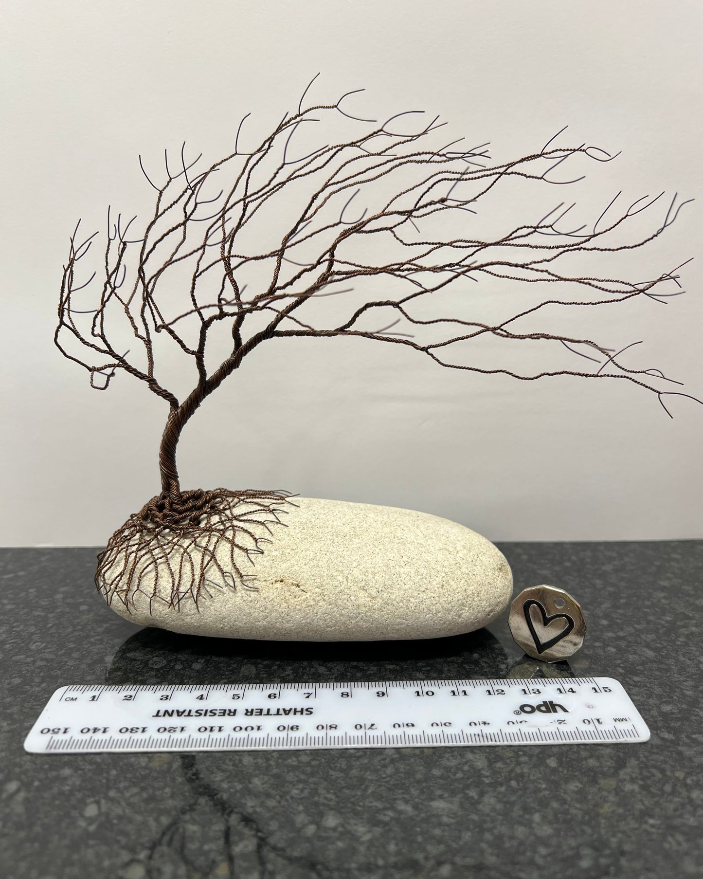 Windswept Celtic Tree Sculpture - Antique Copper on Pebble - Medium Plus