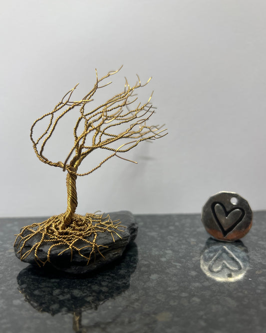 Windswept Celtic Tree Sculpture - Antique Bronze on Slate - Small Plus