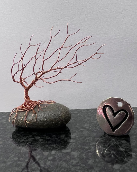 Windswept Celtic Tree Sculpture - Copper on Pebble - Small