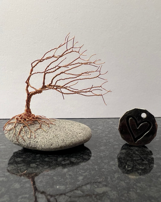 Windswept Celtic Tree Sculpture - Copper on Pebble - Small