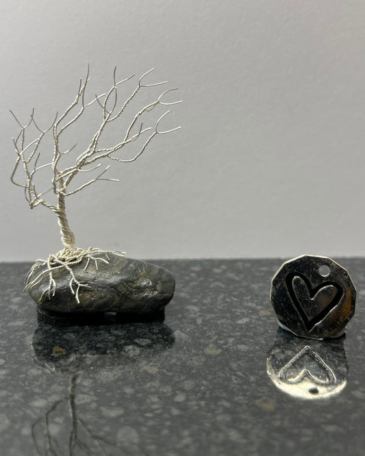 Windswept Celtic Tree Sculpture - Silver (plated) on Pebble - Small