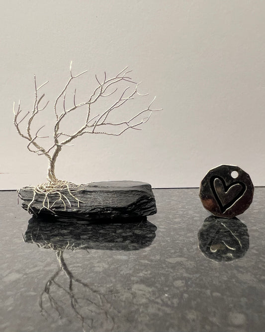 Windswept Celtic Tree Sculpture - Silver (plated) on Slate - Small