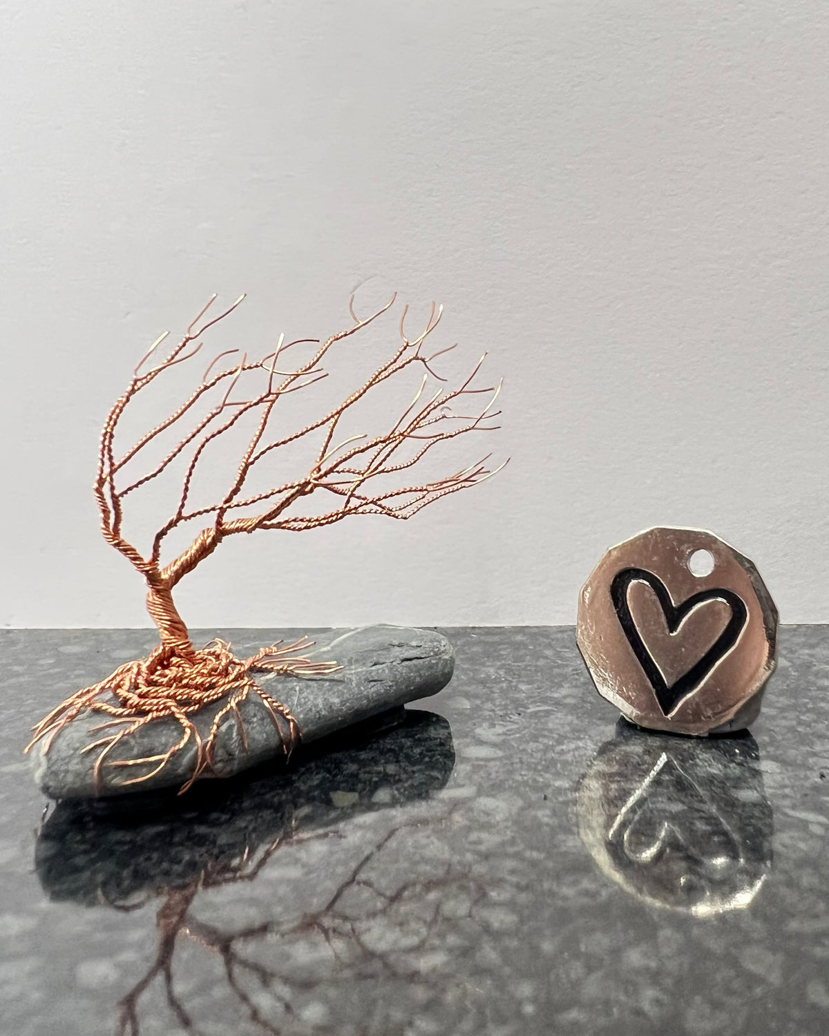 Windswept Celtic Tree Sculpture - Copper on Pebble - Small