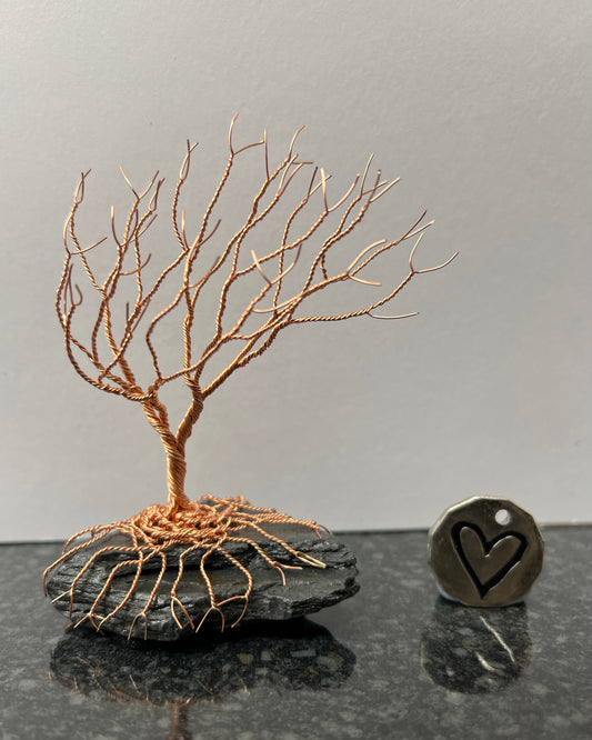 Windswept Celtic Tree Sculpture - Copper on Slate - Small Plus