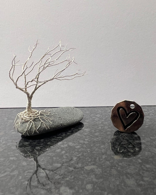 Windswept Celtic Tree Sculpture - Silver (plated) on Pebble - Small