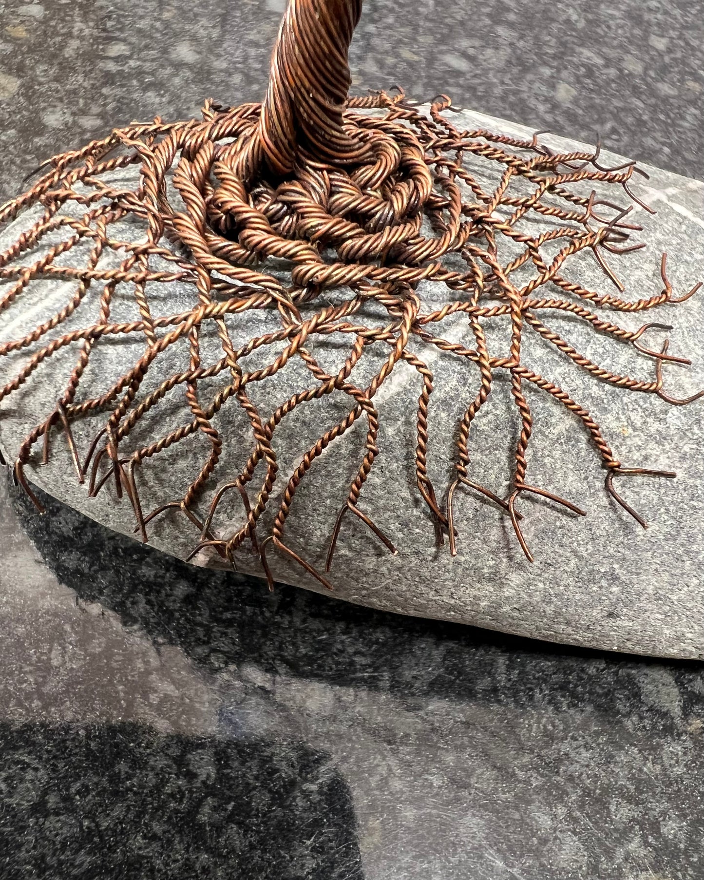 Windswept Celtic Tree Sculpture - Antique Copper on Pebble - Medium Plus
