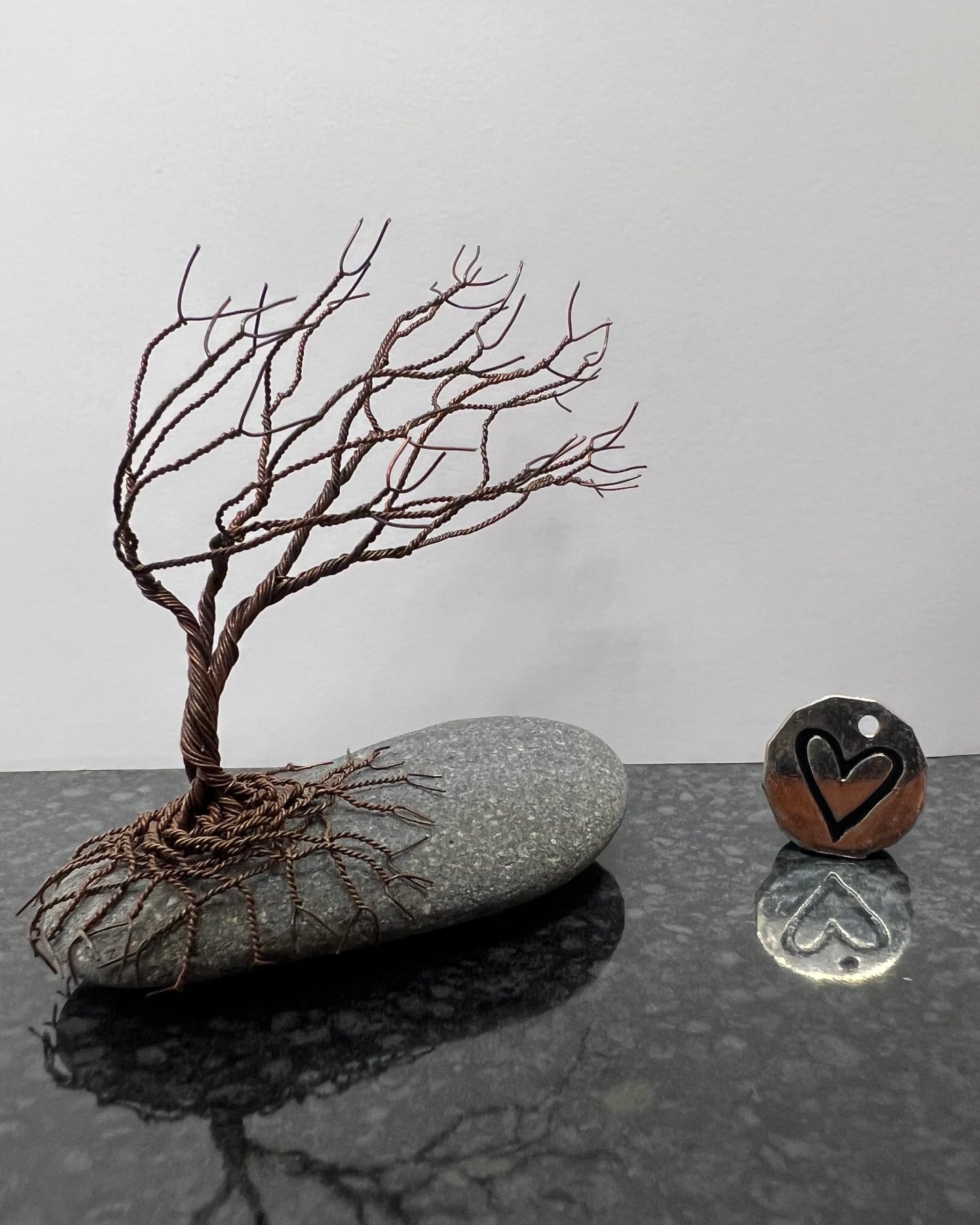 Windswept Celtic Tree Sculpture - Antique Copper on Pebble - Small Plus