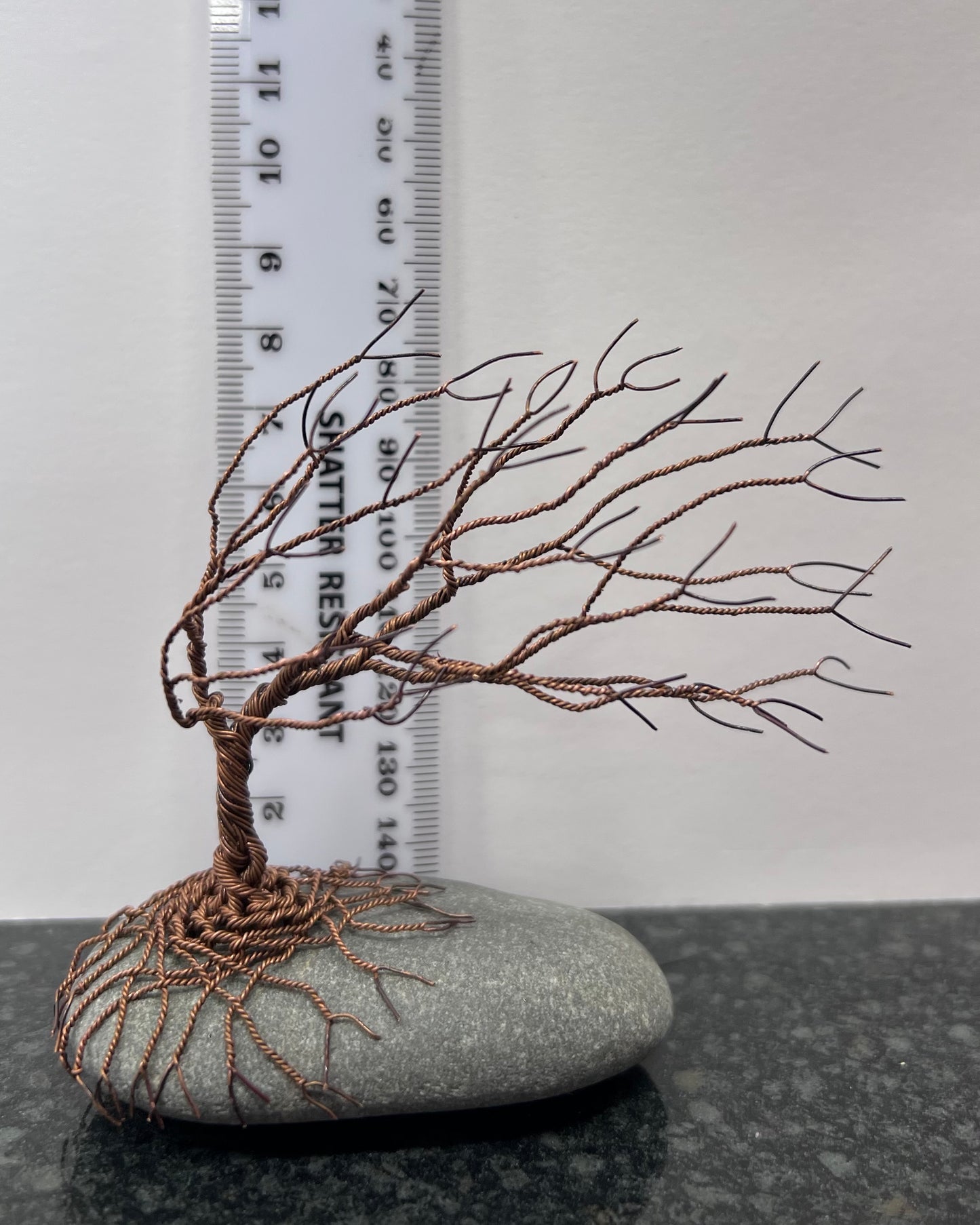 Windswept Celtic Tree Sculpture - Antique Copper on Pebble - Small Plus