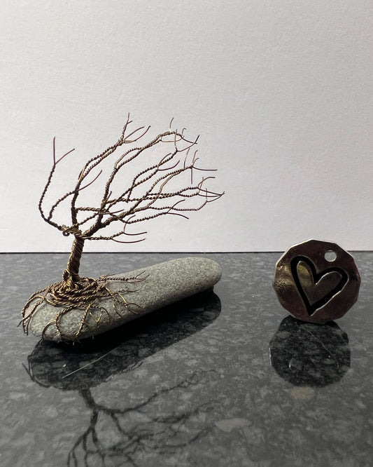Windswept Celtic Tree Sculpture - Gunmetal on Pebble - Small