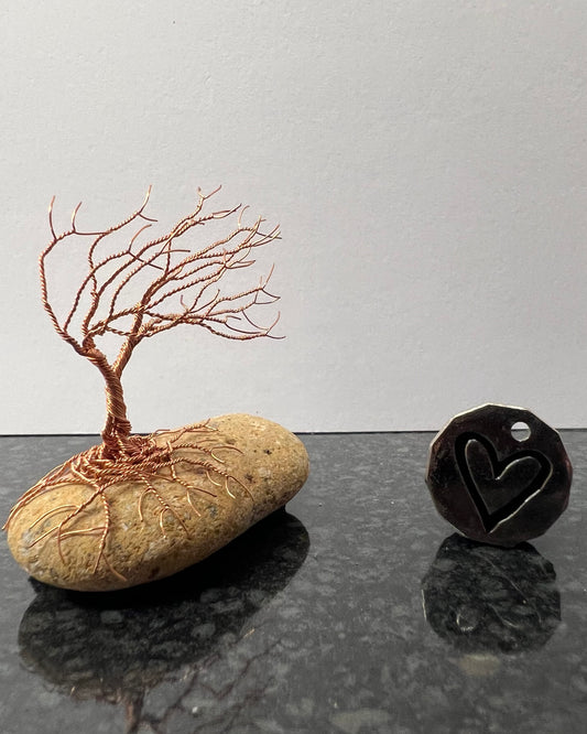 Windswept Celtic Tree Sculpture - Copper on Pebble - Small
