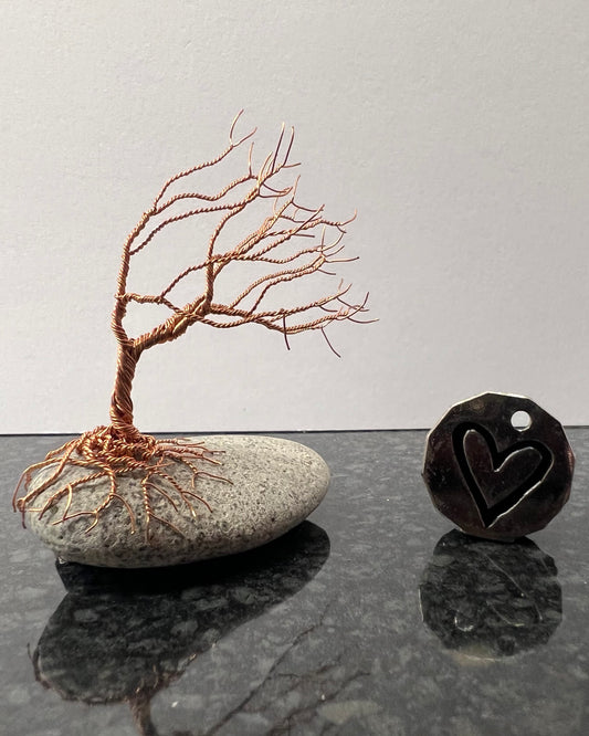Windswept Celtic Tree Sculpture - Copper on Pebble - Small